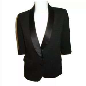 SMYTHE SATIN LAPEL 3/4 SLEEVE BLAZER
